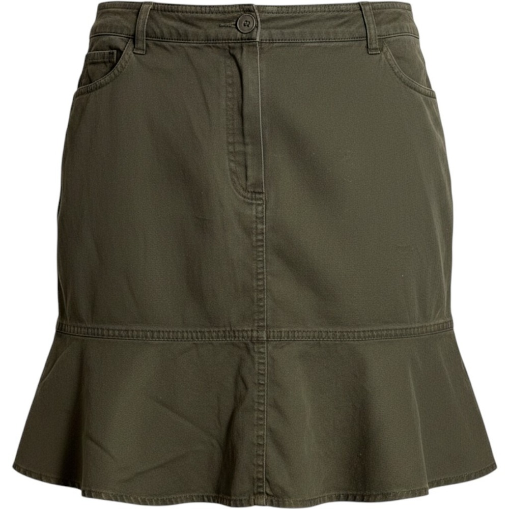Ann Taylor Loft Army Green Mini Skirt Ruffle Bottom Y2K Vibes Size 10 cotton